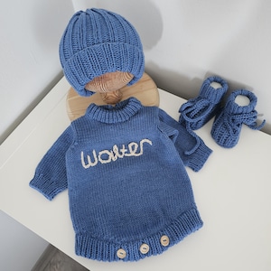 Baby Boy Knitted Rompers Set, Newborn Homecoming Dress, Newborn Baby Rompers Set, Short Sleeve Rompers, Knitted Baby Clothes