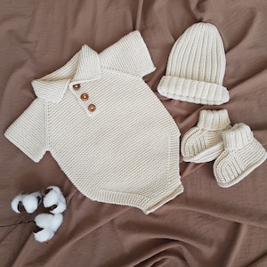 Baby Boy Knitted Rompers Set, Newborn Homecoming Dress, Newborn Baby Rompers Set, Short Sleeve Rompers, Knitted Baby Clothes