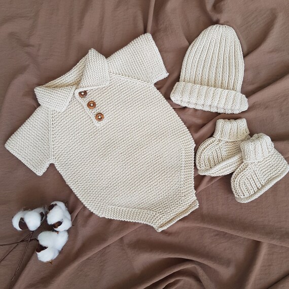 Gebreide rompertjes babyjongen, pasgeboren thuiskomstjurk
