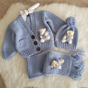 Toy cardigan set,Unisex cardigan hat scarf set,Birthday gift,Thick cardigan,Toys suit,unisex gift .