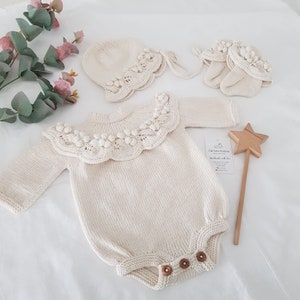 Newborn Baby Graduation Outfit,Baby Girl Rompers,3 piece set,Organic Baby Clothing,Baby Girl Clothes,Newborn Photography Prop image 7