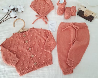 Tenue de retour à la maison pour nouveau-né | Ensemble nouveau-né en tricot | Tenue de retour à la maison pour nouveau-né | Tenue de rentrée fille nouveau-née | Vêtements de bébé en tricot