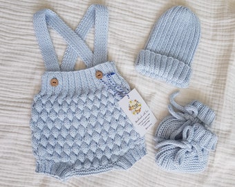 Baby Boy Knitted Rompers Set, Newborn Homecoming Dress, Newborn Baby Rompers Set, Short Sleeve Rompers, Knitted Baby Clothes