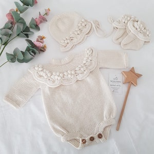 Newborn Baby Graduation Outfit,Baby Girl Rompers,3 piece set,Organic Baby Clothing,Baby Girl Clothes,Newborn Photography Prop image 1
