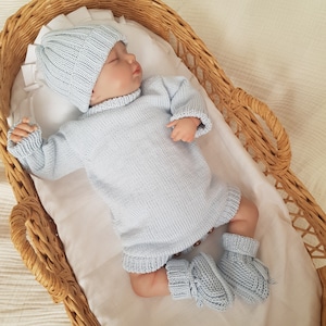 Baby Boy Knitted Rompers Set, Newborn Homecoming Dress, Newborn Baby Rompers Set, Short Sleeve Rompers, Knitted Baby Clothes