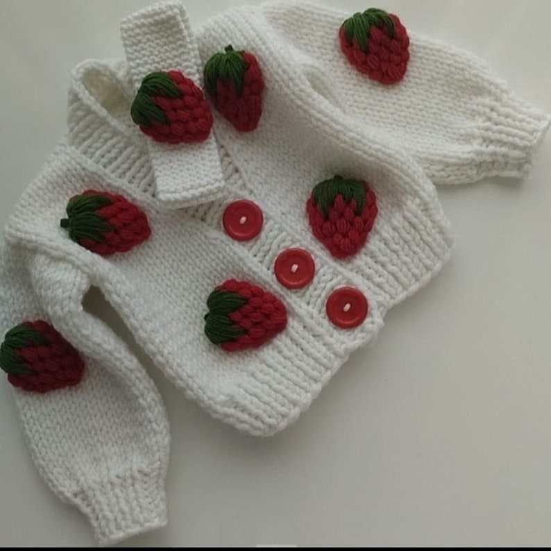 Knitted Handmade Baby Strawberry Cardigan,organic cotton cardigan, unisex baby cardigan, Hand-knit unisex kids, baby/toddler cotton cardigan image 10
