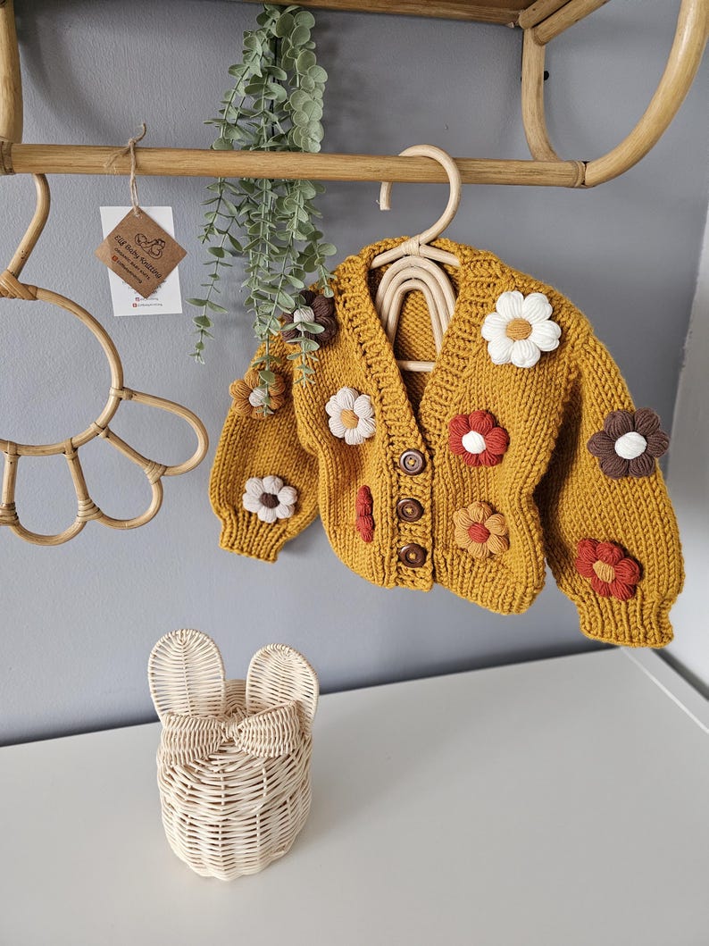 Girl's Cardigan,personalized Baby Knitting,earth Colored Floral