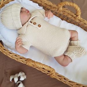 Baby Boy Knitted Rompers Set, Newborn Homecoming Dress, Newborn Baby Rompers Set, Short Sleeve Rompers, Knitted Baby Clothes