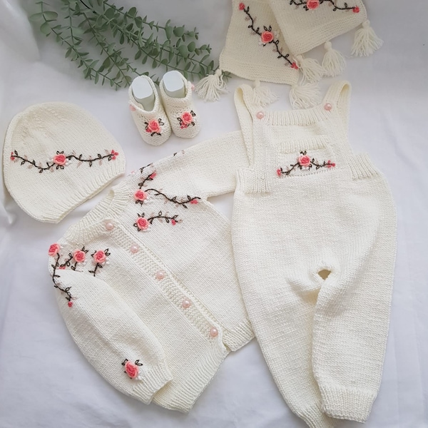 Neugeborenen Baby Outfit, Baby Girl Outfit, Heimkehr Outfit, gestrickte Babykleidung, Baby-Dusche-Geschenk, neues Baby-Geschenk