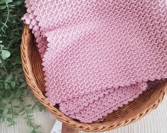 Pink Organic Baby Blankets, Hand Knitted Baby Blankets, Baby Girl Gift, Baby Shower Gift