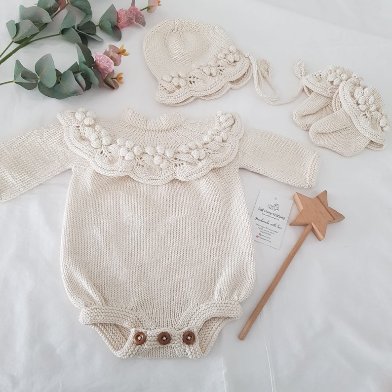 Newborn Baby Graduation Outfit,Baby Girl Rompers,3 piece set,Organic Baby Clothing,Baby Girl Clothes,Newborn Photography Prop image 3