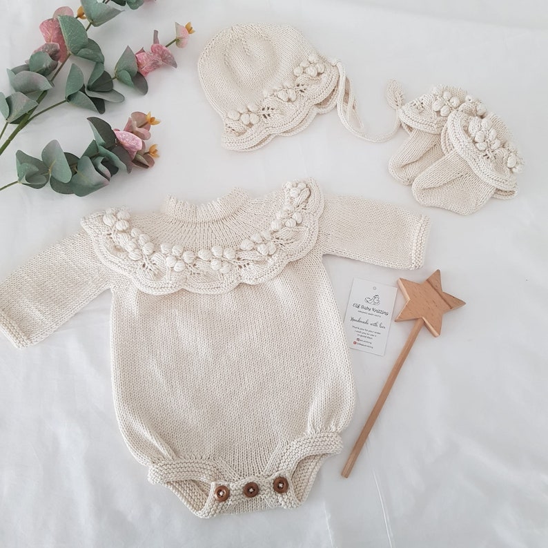 Newborn Baby Graduation Outfit,Baby Girl Rompers,3 piece set,Organic Baby Clothing,Baby Girl Clothes,Newborn Photography Prop image 8