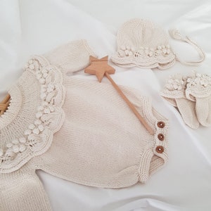 Knitted Baby Girl Rompers Set and Blanket Set, Newborn Grape 4 Piece Set, Newborn Baby Graduation Dress, Organic Baby Clothes image 9