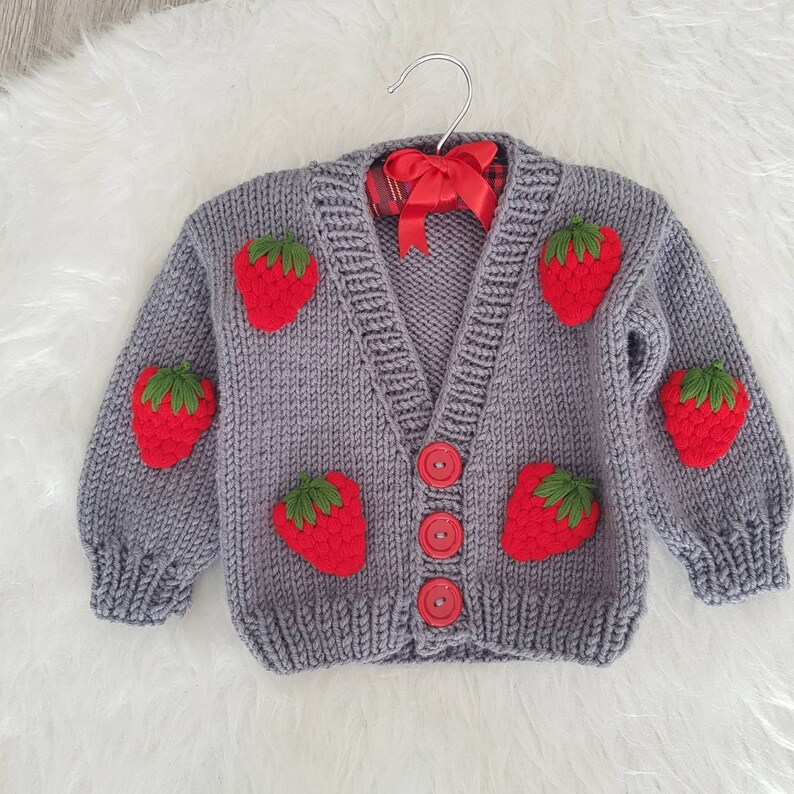 Knitted Handmade Baby Strawberry Cardigan,organic cotton cardigan, unisex baby cardigan, Hand-knit unisex kids, baby/toddler cotton cardigan image 7