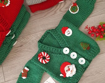 Baby Christmas Cardigan, New Year Crop Knitwear Sweater, Children&#39;s Christmas Shirt, Christmas outfit, Baby Christmas Gift