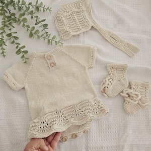 Newborn Baby Girl Coming Home Outfit, Baby Girl Set of 3, Organic Cotton Baby Clothing Set, Knitted Baby Clothes, model suit