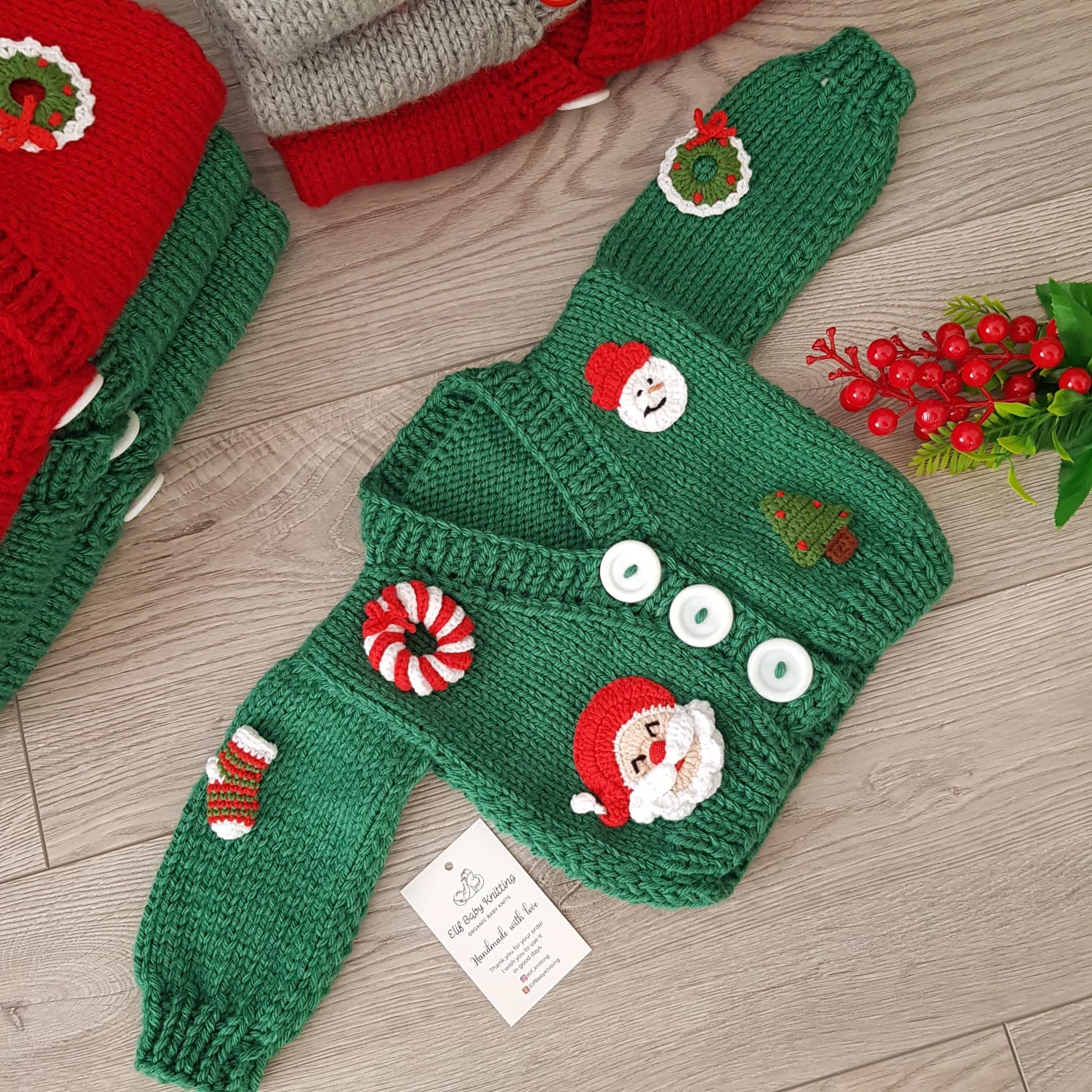 Knitted Baby New Year Sweater, Knitted Baby New Year Outfit, Christmas Gift for Kids, Christmas Figured New Year Cardigan,christmas Gift