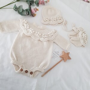 Newborn Baby Graduation Outfit,Baby Girl Rompers,3 piece set,Organic Baby Clothing,Baby Girl Clothes,Newborn Photography Prop image 5