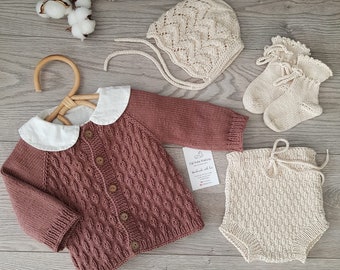 Tenue de retour pour bébé, tenue d’hôpital pour nouveau-né tricotée, vêtements pour bébé en coton biologique, nouveau cadeau de bébé, cadeaux pour filles