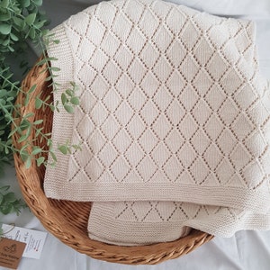 Newborn Knitted Blanket, Baklava Pattern Baby Blanket, Knitted Baby Blanket, Baptism Blanket, Custom Baby Blanket