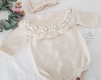 Knitted Baby Rompers,Organic Cotton Baby Clothing,Baby Girl Rompers, Coming Home Baby Outfit
