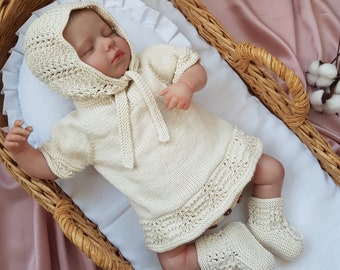 Newborn Baby Girl Coming Home Outfit, Baby Girl Set of 3, Organic Cotton Baby Clothing Set, Knitted Baby Clothes, model suit