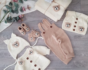 7 Piece Teddy Bear Newborn Suit and Blanket Set, Newborn Baby Graduation Dress, Unisex Baby Clothes, Baby Gifts, Homecoming Hospital Gift