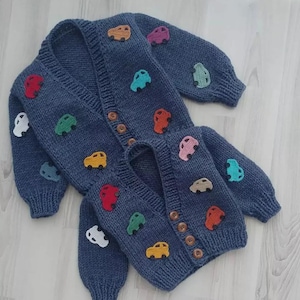 Baby Jungen Strickjacke, blaue Crop Strickjacke, Trolley dicke Strickjacke, bunte Blumen Strickjacke,