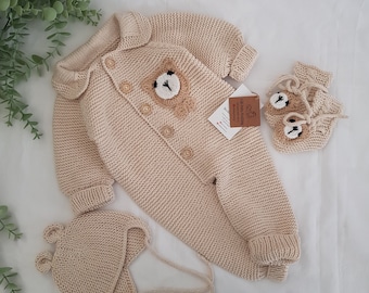 Newborn Unisex Overalls Set ,Knitted Newborn Clothes, Coming Home Baby Clothes, Knitted Baby Clothes, Coming Home Hospital Gift