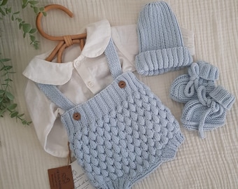 Newborn Rompers Set, Knitted Baby Hospital Gown, Baby Boy Clothes, Baby Homecoming Baby Outfit, Baby Boy Gift