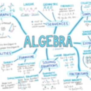Può includere: Una mappa mentale sull'algebra con il titolo "ALGEBRA" in una bolla azzurra. Include argomenti come grafici, disequazioni e risoluzione di equazioni, con note e diagrammi scritti a mano.