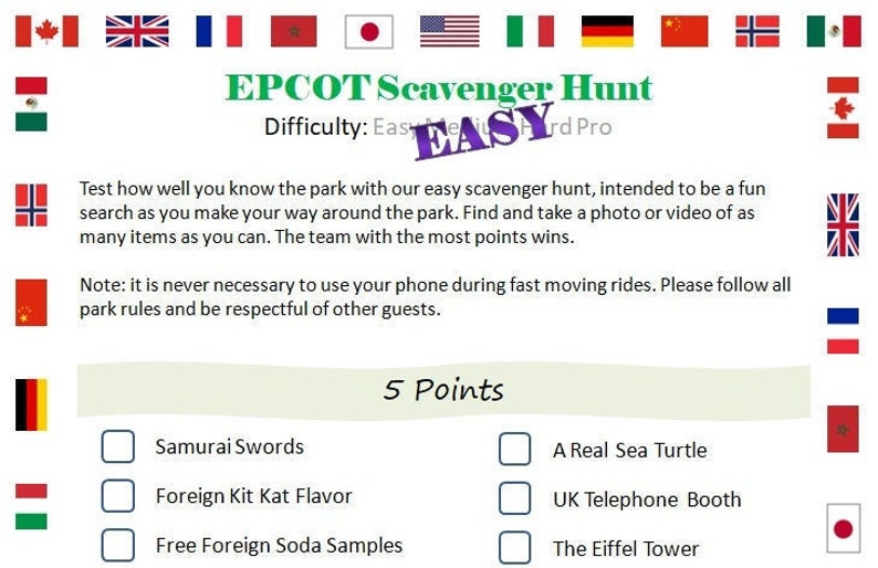 Epcot Scavenger Hunt - Easy - Etsy