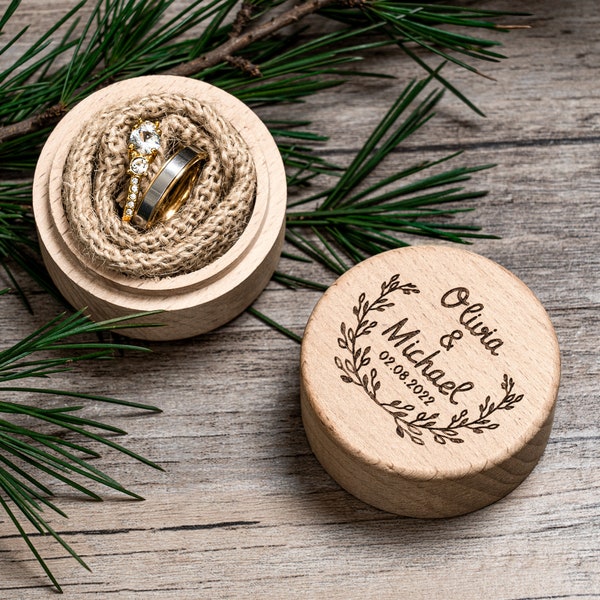 Boîte d’alliance personnalisée, boîte de bague en bois personnalisée, boîte de porteur de bague, porte-bague en bois de fiançailles, boîte de bague gravée, cadeau d’anniversaire