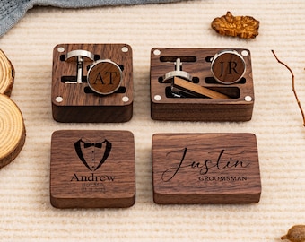 Personalized Wooden Wedding Cufflinks, Groomsman Cufflinks, Best Man Cufflinks, Party Role Cufflinks, Wood Engraved Cufflinks, Gift for him