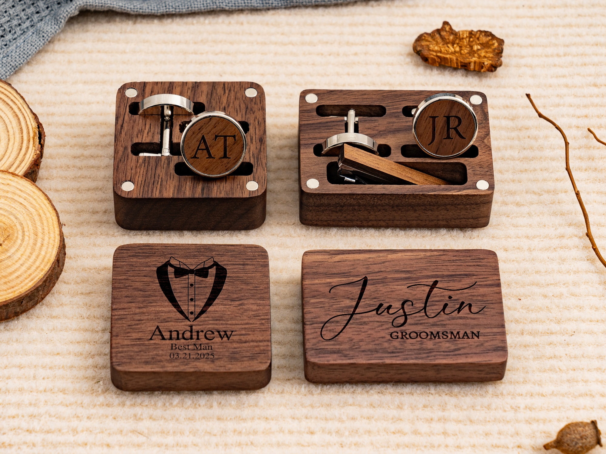 Personalized Wooden Wedding Cufflinks, Groomsman Cufflinks, Best Man Cufflinks, Party Role Cufflinks, Wood Engraved Cufflinks, Gift for him