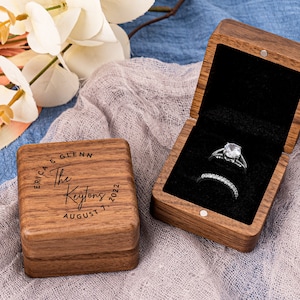 Personalized Double Ring Box, Engraved Wood Ring Bearer Box for Wedding Ceremony, Proposal or Engagement Ring Box Gift, Storage for 2 Rings
