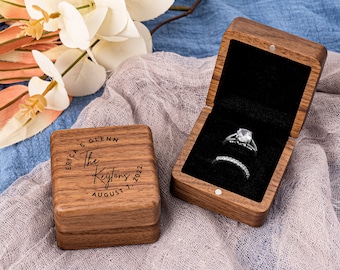 Personalized Double Ring Box, Engraved Wood Ring Bearer Box for Wedding Ceremony, Proposal or Engagement Ring Box Gift, Storage for 2 Rings