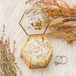 Personalized Ring Box, Custom Hexagon Glass Ring Box, Wedding Engagement Ring Box, Geometric Ring Box, Ring Bearer Box, Women Ring Bearer image 8