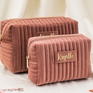 Custom Makeup Bag, Personalised Bridesmaid Gifts, Wedding Gift, Travel Toiletry Bag, Velvet Cosmetic Bag, Birthday Gift, Gift for Her