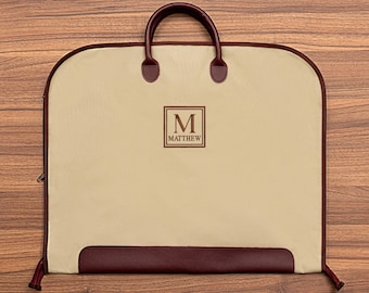 Personalized Name Garment Bag for Dad, Custom Leather Handle Suit Bag, Groomsmen Proposal, Oxford Cloth Suit Cover, Embroidered Gift for Man