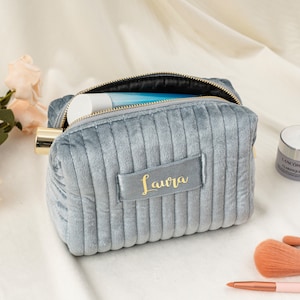 Personalized Makeup Bag, Bridesmaid Gifts, Wedding Favors, Travel Toiletry Bag, Velvet Cosmetic Bag, Birthday Gift, Custom Gift for Her