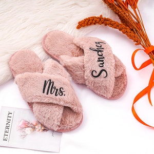 Gifts Personalized Bridal Slipper, Fluffy Bridesmaid Slippers, Wedding Bridesmaid Gifts, Bachelorette Party, Custom Bride Shower Slippers image 9