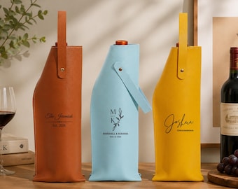 Bolsa de vino personalizada de piel sintética, soporte personalizado para botellas de vino, regalos para parejas, regalos para padrinos de boda, regalos para amantes del vino, regalo para él.
