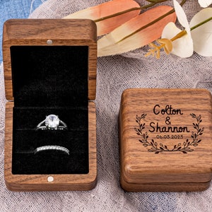 Engraved Engagement Ring Box, Square Wooden Ring Box for Wedding Ceremony, Double Slot Wedding Ring Box, Ring Bearer Box, Anniversary Gift