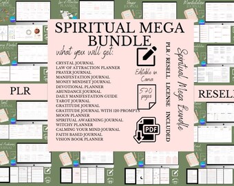 570 Pages PLR Canva Template Bundle, Spiritual Bundle,Canva PLR Templates,Planners, Journals,Printable,Master Resell Rights,PLR Products