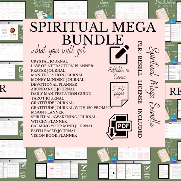 570 Pages PLR  Resell Spiritual Manifestation Bundle Canva Template ,Canva PLR Templates, Printable,Master Resell Rights, PLR Products