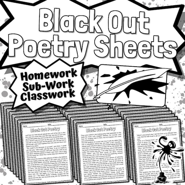 60 Black Out Poetry Worksheets | PowerPoint Instructions Included!
