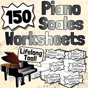 150 Piano Scales Worksheets | Tests Quizzes Homework Sub-Work Practice