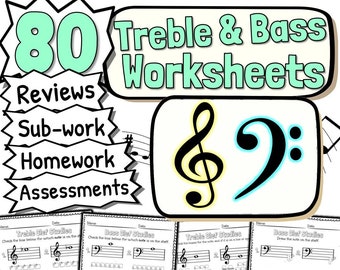 80 Treble And Bass Clef Worksheets - Tests, Quizzes Homework Classwork Sub-Work And More!