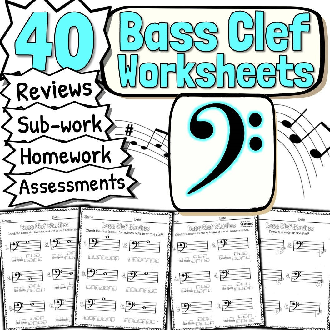 40 Bass Clef Worksheets Tests Quizzes Homework Subwork & More Etsy